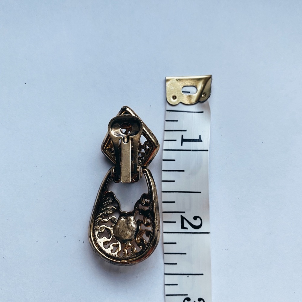 Vintage Blue Rhinestone Drop Intricate Earring - Picture 4 of 4